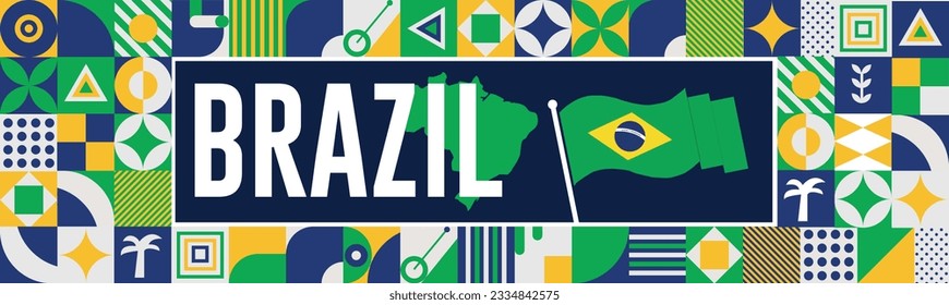 Brazil Map and raised fists. National day or Independence day design for Brazil celebration. Modern retro design with abstract icons. Vector illustration.