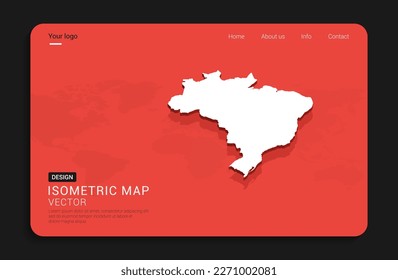 Brazil map red isolated on dark background with 3d world map isometric vector illustration.