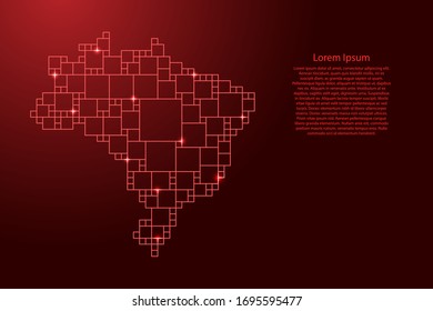 Brazil map from red pattern from a grid of squares of different sizes . Vector illustration.