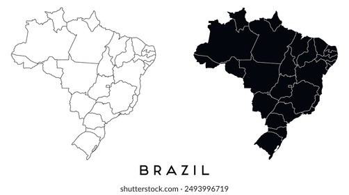 Brasil mapa de regiones distritos Vector negro sobre blanco y contorno