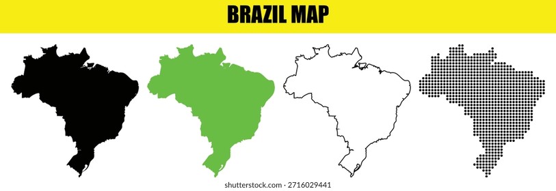 Conjunto de mapas de Brasil con cuatro estilos: silueta, color sólido, contorno y gráficos de Vector punteado