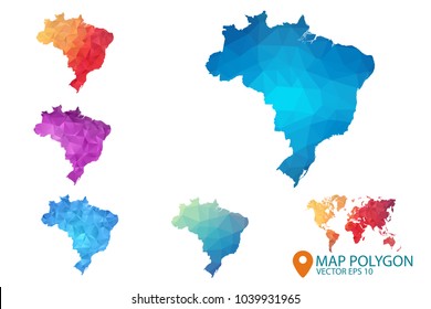 Brazil Map - Set of geometric rumpled triangular low poly style gradient graphic background , Map world polygonal design for your . Vector illustration eps 10.