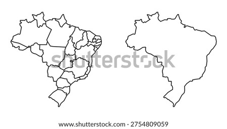 Brazil map set with state borders. Outline map and political map of Brazil with administrative divisions.