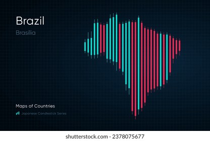 Brazil map is shown in a chart with bars and lines. Japanese candlestick chart Series