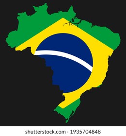 Brazil map silhouette with flag on black background