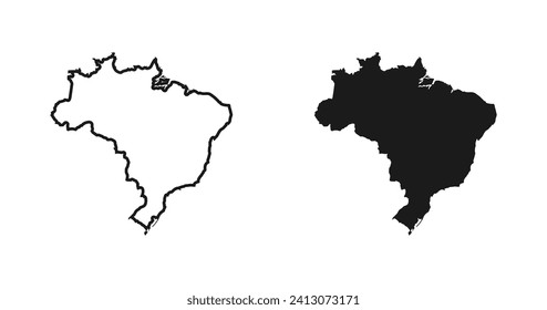 Ilustración lineal y negra de silueta de mapa de Brasil. Vector
