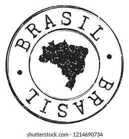 Brazil Map Silhouette. Postal Passport Stamp Round Vector Icon Seal badge Illustration Mail.