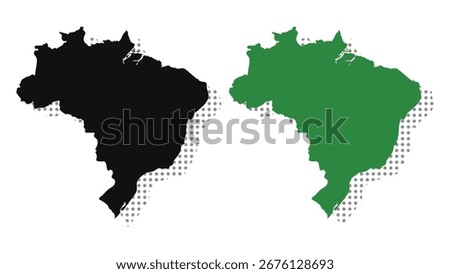 Brazil map silhouette set. Black and green vector illustration with halftone shadow. Vector illustration.