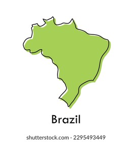 Brazil map - simple hand drawn stylized concept with sketch black line outline contour. country border silhouette drawing vector illustration