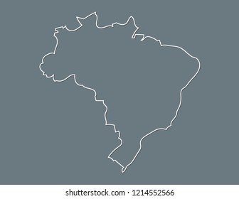 Brazil map with single white line border vector illustration