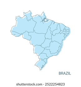 Mapa de Brasil Ilustración de diseño de Vector azul suave aislado fondo blanco