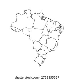 Mapa do Brasil com fronteiras estaduais. Alto contorno vetorial detalhado das divisões administrativas dos países da América do Sul.