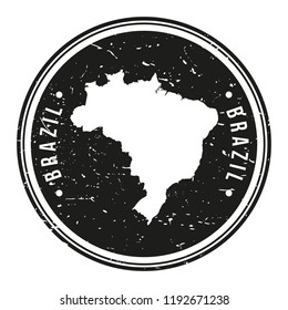 Brazil Map Symbol. Round Design Stamp Travel and Business Vector.