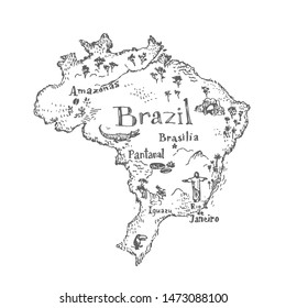 Brazil Map Symbols Landmarks Vector Vintage Stock Vector (Royalty Free ...