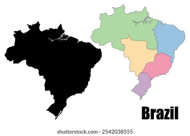 Mapa de Brasil. Hay dos opciones, una en silueta y la otra en diferentes colores en cada área