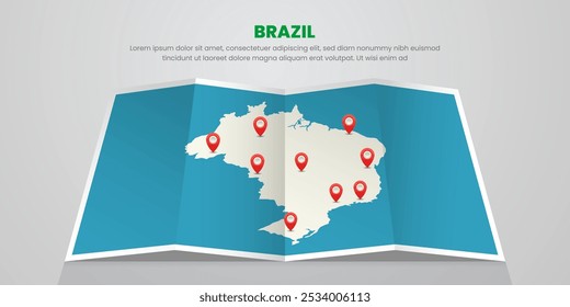 mapa de viaje de Brasil con diseño de ubicación de etiqueta de pin Ilustración