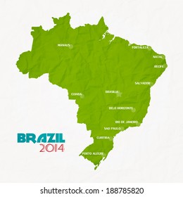 Brazil map with twelve host cities of soccer competition