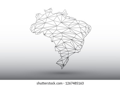 Brazil map vector of black color geometric connected lines using triangles on light background illustration meaning strong network