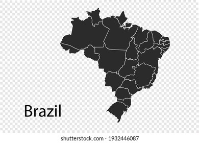 Brazil map vector, black color. isolated on transparent background