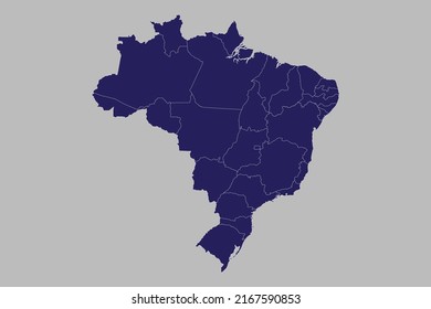 Vector de mapa de Brasil, color azul, aislado en fondo gris