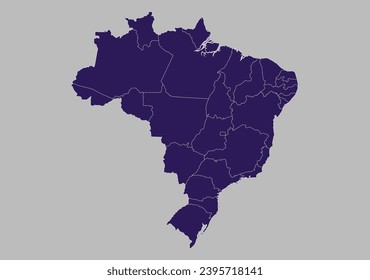 Brazil map vector, Blue purple color isolated on gray background.