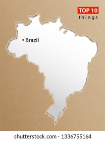 Brazil map vector. Brazilian maps craft paper texture. Empty template information creative design element.