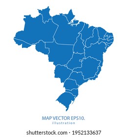 el vector del mapa brasil EPS.10 color azul. sobre fondo blanco.
