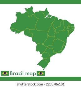 Mapa de Brasil vector, verde claro, amarillo líneas divisorias de la ciudad