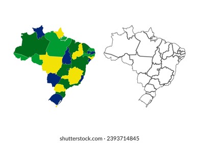 Brazil map vector. National map of brazil with territory line.