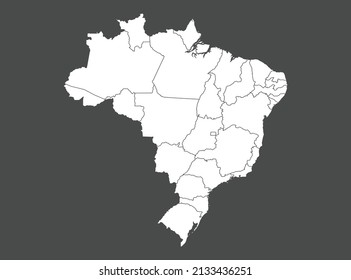 Brazil map vector, white color, Isolated on gray background