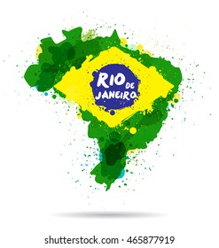 Brazil map watercolor paints ink color design, Vector illustration template design