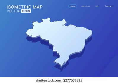 Brazil map white on blue background with isolated 3D isometric concept vector illustration.