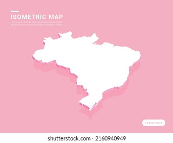 Brazil map white on pink background with 3d isometric vector illustration