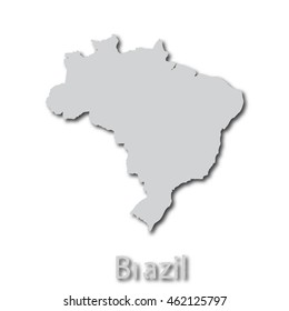 Brazil map with white paper silhouette with shadows on white isolated background.
