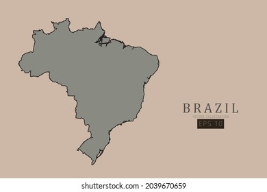 Brazil Map - World Map International vector template with old classic style and gray color on map isolated on brown background - Vector illustration eps 10 