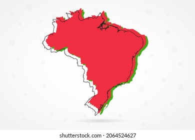 Brazil Map - World Map International vector template with including red, green and black outline sketch isolated on white background - Vector illustration eps 10