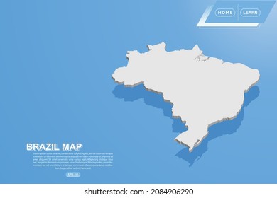Brazil Map - World map International vector template with isometric style including shadow, white color on blue background for design, website, infographic - Vector illustration eps 10