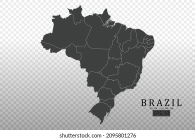Brazil Map - World Map International vector template with High detailed including black and grey outline color isolated on transparent background - Vector illustration eps 10