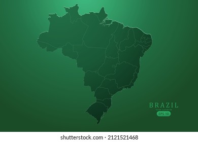 Mapa de Brasil - Mapa Mundial Planilla vectorial internacional con alto nivel de degradado verde aislado en fondo verde para diseño, infografía - Ilustración vectorial eps 10