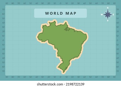 Brazil Map - World Map International vector template High detailed with green and cream color isolated on blue background including Compass Rose icon - Vector illustration eps 10