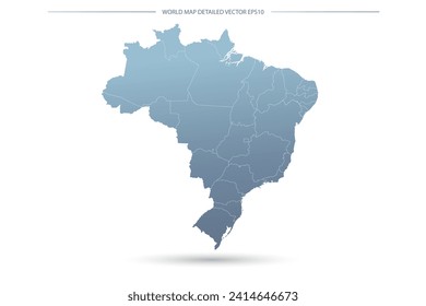 Mapa de Brasil - Mapa Mundial Plantilla vectorial internacional con Alto detalle incluyendo el color de gradiente gris y azul y el color de contorno blanco aislado en fondo blanco - Ilustraciones vectoriales 10