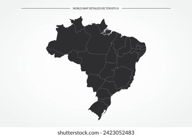 Brazil Map - World Map International vector template with High detailed with black and white outline color isolated on white background - Vector illustration eps 10