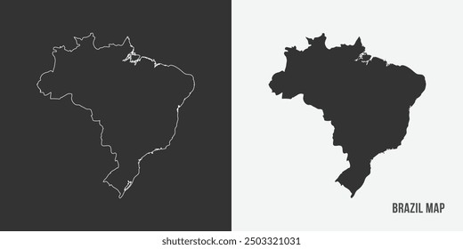 Brazil Map - World Map International vector template with High detailed with black and white outline color isolated on white background - Vector illustration eps 10