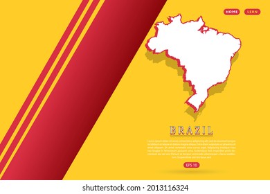 Brazil Map - World map vector template with isometric style including shadow, white and red color on yellow background for website, infographic, banner - Vector illustration eps 10