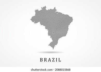 Mapa de Brasil - Plantilla de vector de mapa mundial con puntos negros, cuadrícula, grunge, estilo de medio tono aislado en fondo blanco para educación, infografía, diseño - Ilustración vectorial eps 10