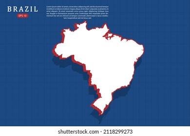 Brazil Map - World map vector template with isometric style with white and red color including shadow on Blue grid background for website, design, infographic - Vector illustration eps 10