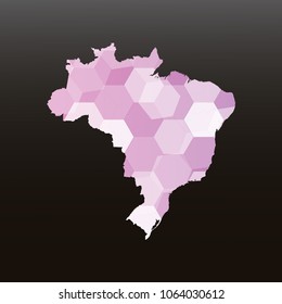 Brazil map-Purple map made of hexagon on black and gray background, gradient color. Vector illustration eps 10.