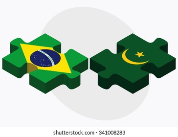 Brazil and Mauritania Flags in puzzle isolated on white background