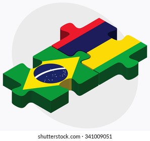 Brazil and Mauritius Flags in puzzle isolated on white background
