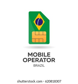 Brazil mobile operator. SIM card with flag. Vector illustration